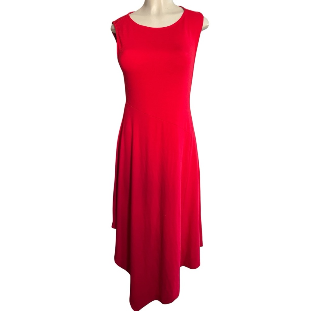 Women’s Red Sleeveless Asymmetrical Backless Midi Jersey Dress